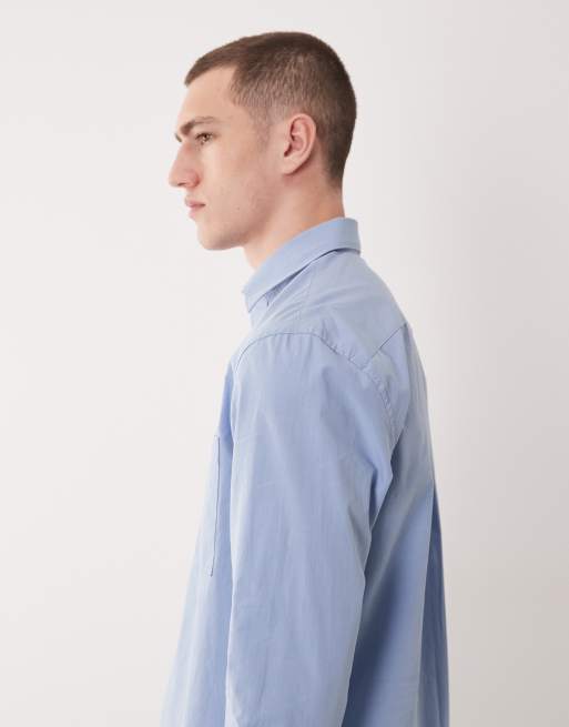Mango 100% cotton relaxed fit shirt in blue, 4 of 5