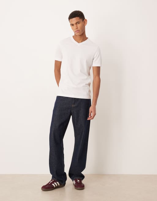 Mango 100% cotton relaxed fit v-neck t-shirt in white, 2 of 5