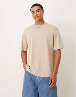 Mango 100% cotton relaxed t-shirt in light beige-Neutral