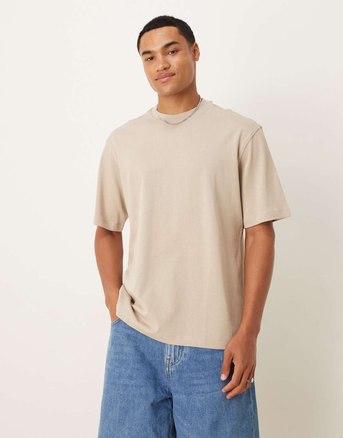 Mango 100% cotton relaxed t-shirt in light beige