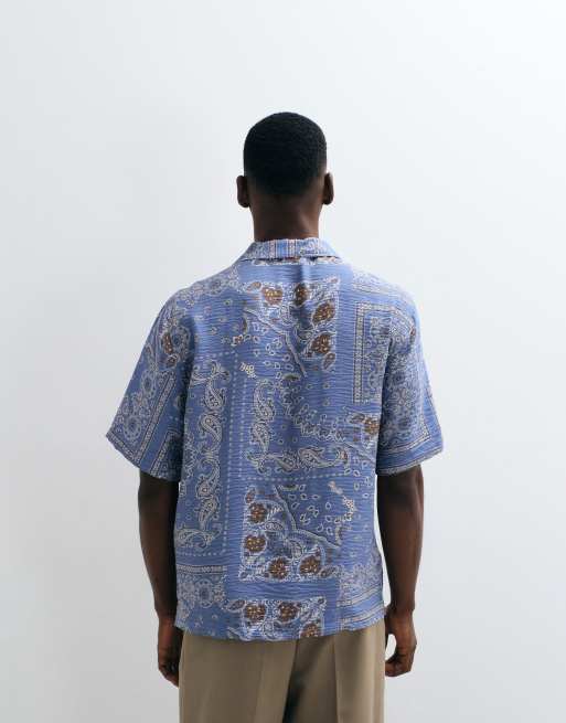 Mango 100% cotton retro paisley print shirt in blue, 4 of 5