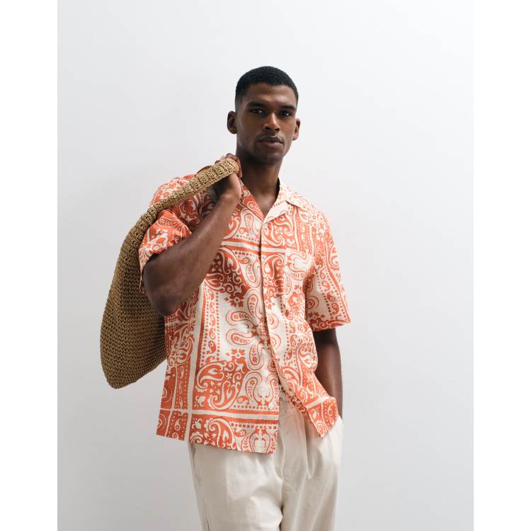 burnt orange dress shirt Texas Standard Western Field Short Sleeve paisley jacquard silk fabric Men's Orange Long Sleeve Dress
