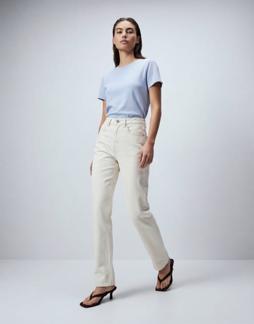 Mango 100% cotton round neck t-shirt in pastel blue, 9 of 11