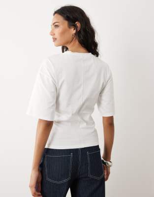 Mango 100% Cotton Ruched Side T-shirt In White
