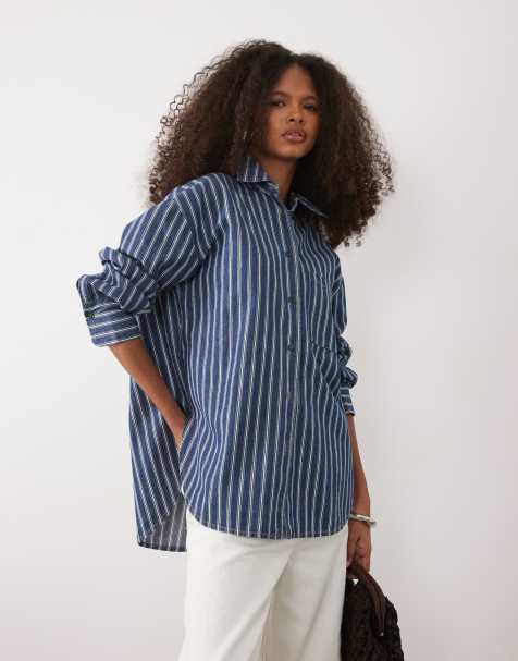 Mango 100% cotton shirt in blue stripe - view 1