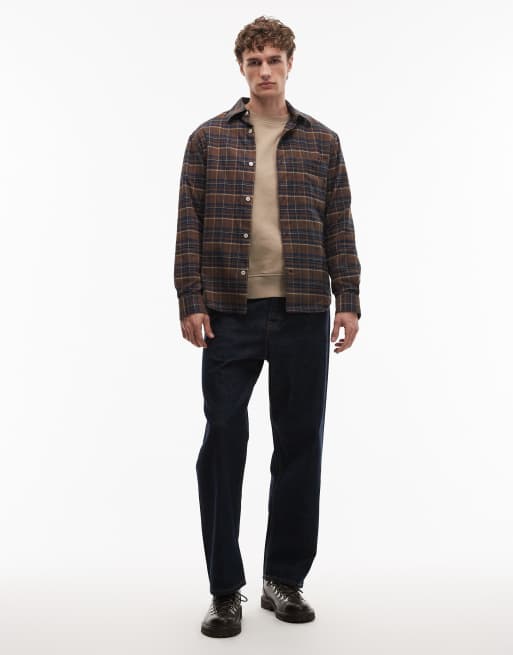 Mango 100% cotton shirt in brown and blue plaid, 2 of 5