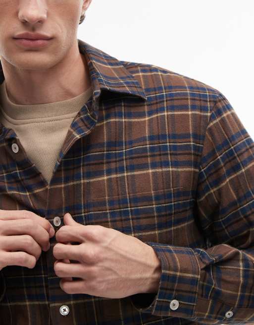 Mango 100% cotton shirt in brown and blue plaid, 5 of 5