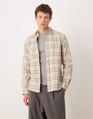 Mango 100 cotton shirt in brown plaid brown 15390₽