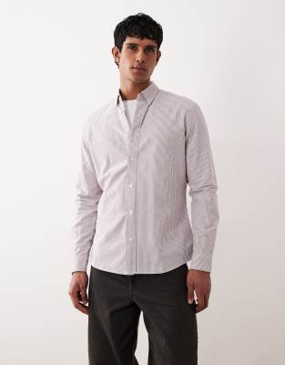 Mango 100% cotton shirt in burgundy stripe-Red