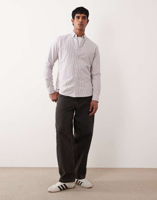 Mango 100% cotton shirt in burgundy stripes, 2 of 5