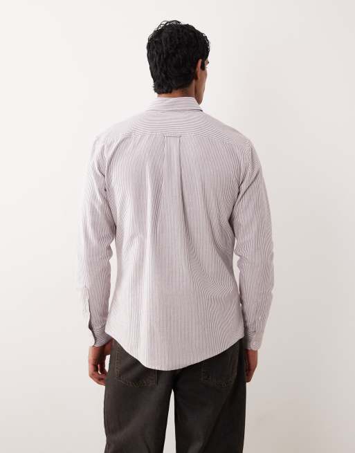 Mango 100% cotton shirt in burgundy stripes, 3 of 5