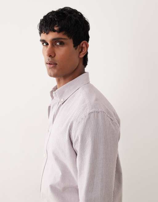 Mango 100% cotton shirt in burgundy stripes, 4 of 5