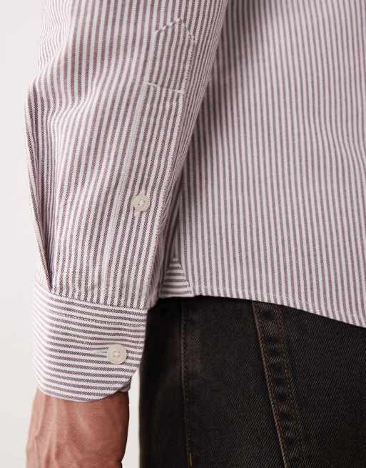 Mango 100% cotton shirt in burgundy stripes, 5 of 5
