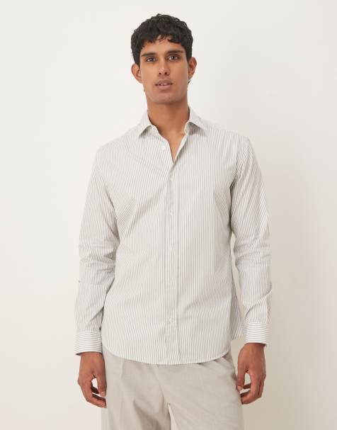 Mango 100% cotton shirt in khaki stripe - view 1