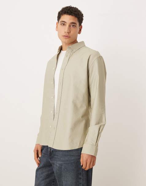 Mango 100% cotton shirt in light khaki green - view 1