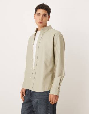 Mango 100% cotton shirt in light khaki-Green