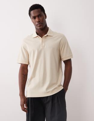Mango 100% cotton short sleeve polo top in ecru-Neutral
