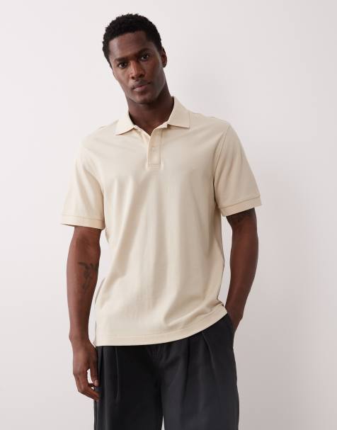 Mango 100% cotton short sleeve polo top in ecru - view 1
