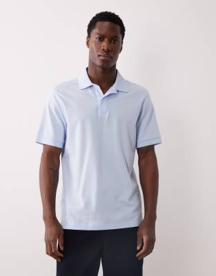 Mango 100 cotton short sleeve polo top in pale blue light blue