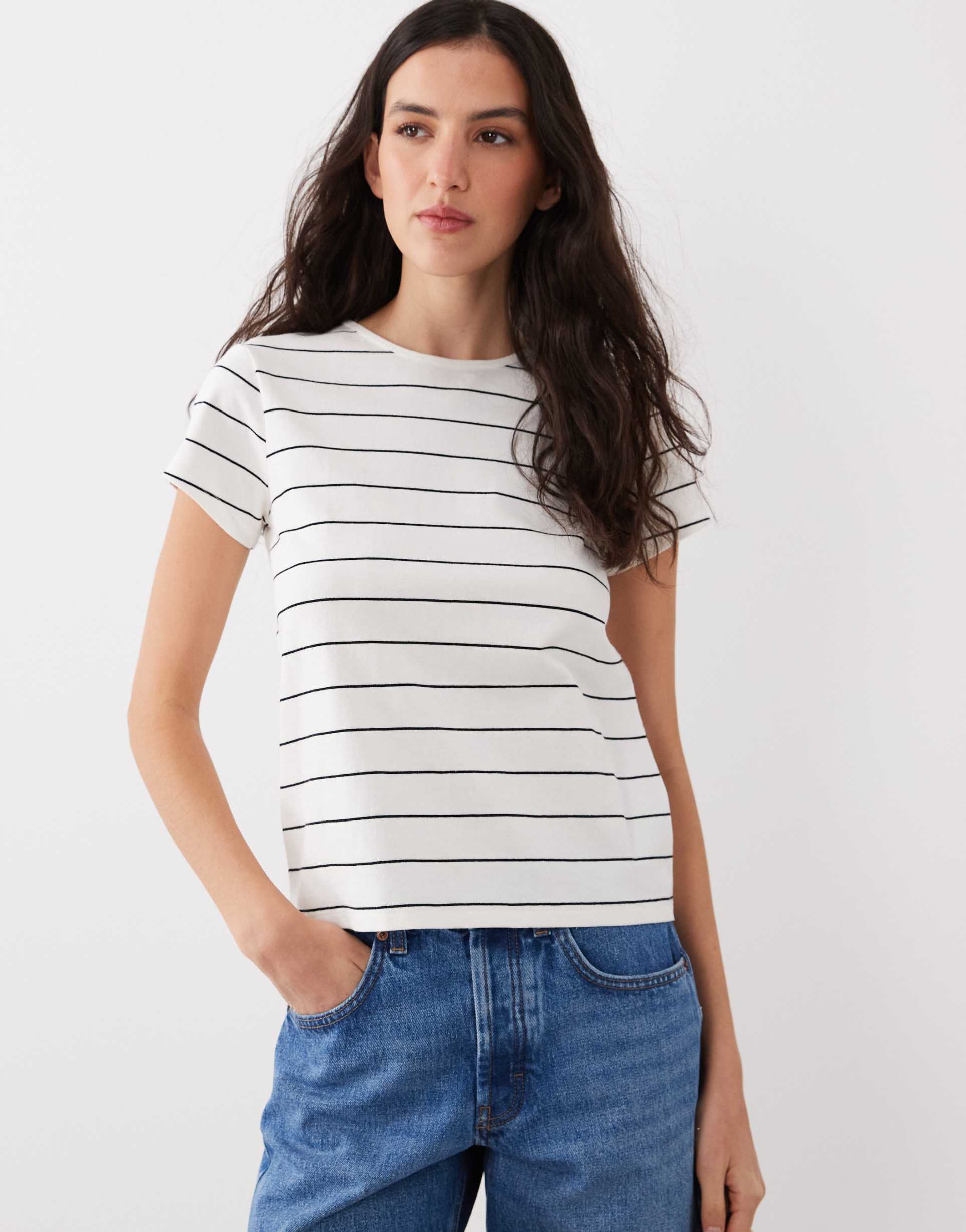 mango 100% cotton short sleeve t-shirt in white stripe