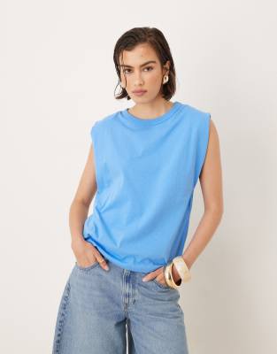 Mango Mango 100% cotton sleeveless top in aqua blue