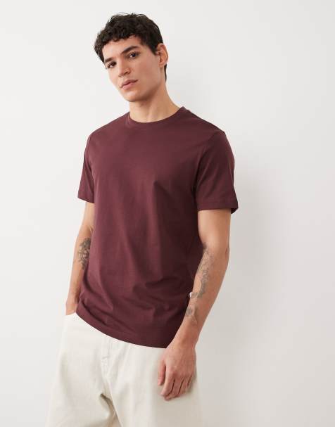 Mango 100% cotton slim fit t-shirt in burgundy