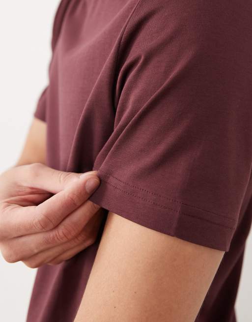 Mango 100% cotton slim fit t-shirt in burgundy, 5 of 5