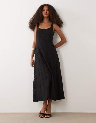 Mango A-line Dress With Openwork Embroidery In Black