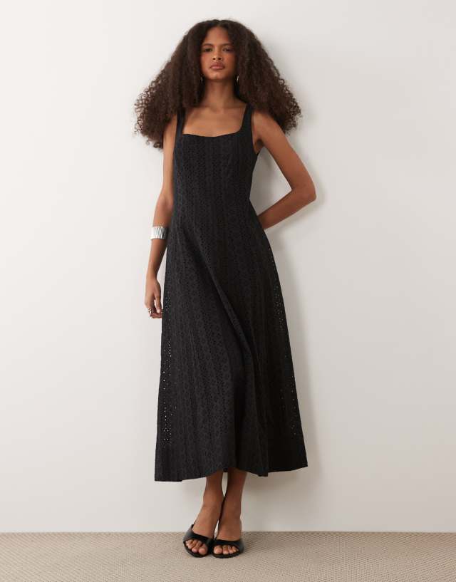 mango embroidered cotton dress 100% square neck sleeveless midi in black Mini dress Seta T Women's Fall Material:Lace The regular fit ensures Category: MONOCHROMES FOR CLUBBING