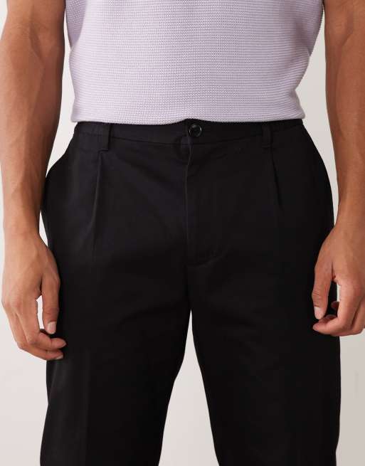 Mango 100% cotton straight leg adjustable waist trousers with front darts in black, 2 of 5