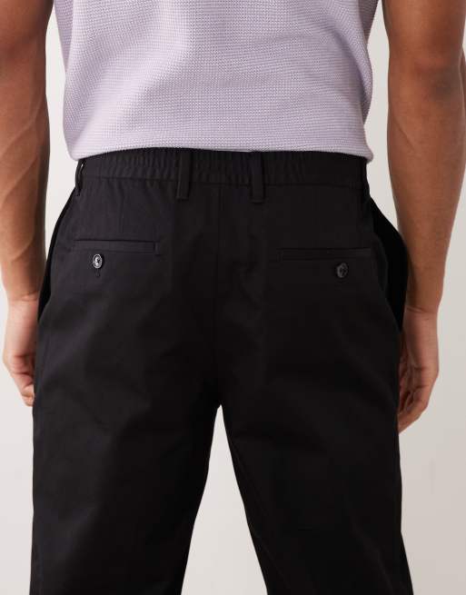 Mango 100% cotton straight leg adjustable waist trousers with front darts in black, 4 of 5
