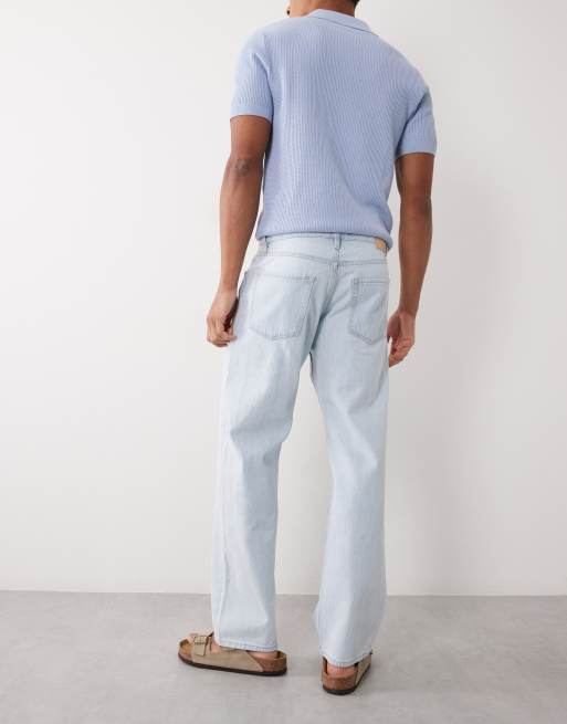 Mango 100% cotton straight leg jeans in light blue, 3 of 5