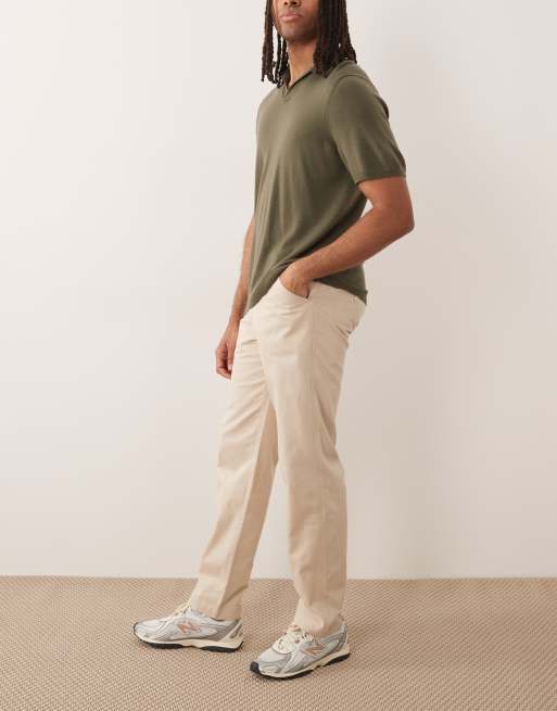 Mango 100% cotton straight trouser in cream, 3 of 5