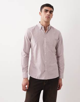 Mango 100% Cotton Striped Long Sleeve Shirt In Pink
