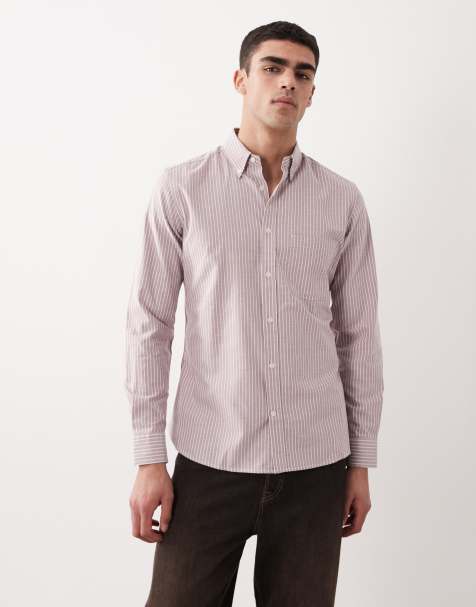 Mango 100% cotton striped long sleeve shirt in red