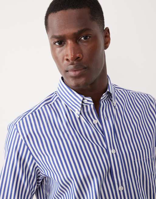 Mango 100% cotton striped shirt in blue, 4 of 5