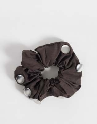 Mango Mango 100% cotton stud detail scrunchie in brown