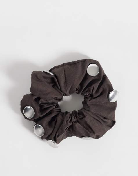 Mango 100% cotton stud detailing scrunchie in brown - view 1