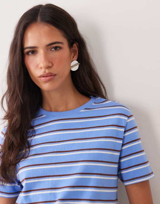 Mango 100% cotton t-shirt and blue and brown stripe, 3 of 4