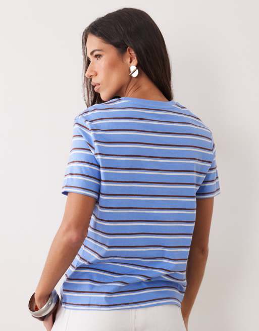 Mango 100% cotton t-shirt and blue and brown stripe, 4 of 4