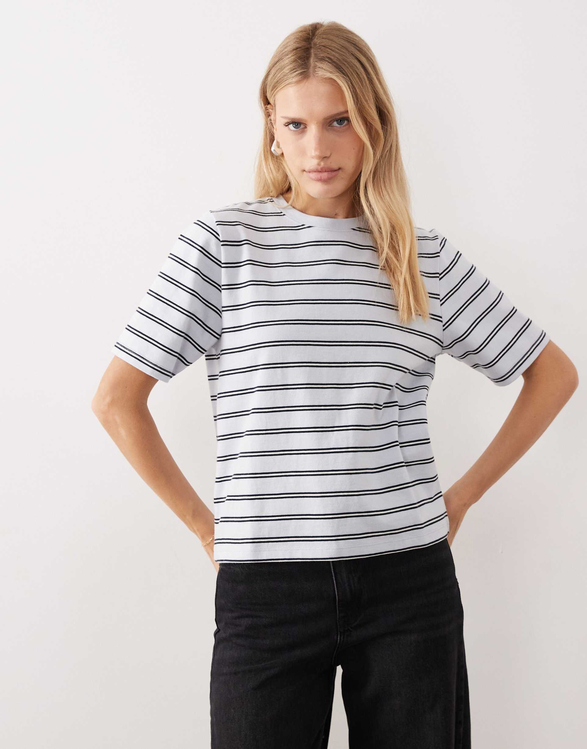 mango 100% cotton t-shirt in blue stripes