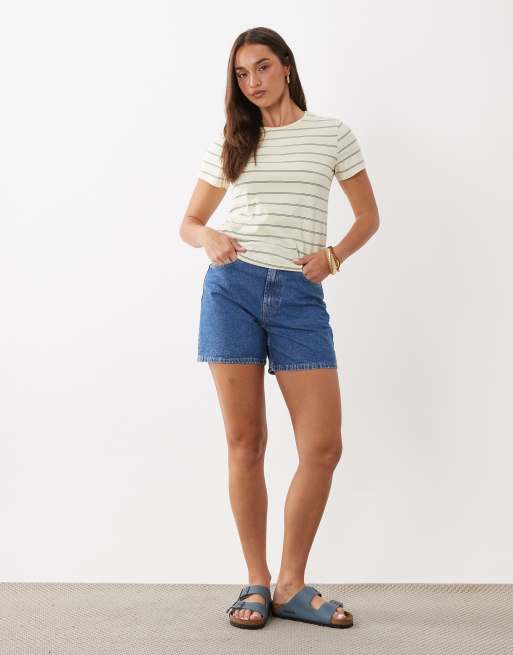 Mango 100% cotton t-shirt in yellow and navy stripe, 3 of 4