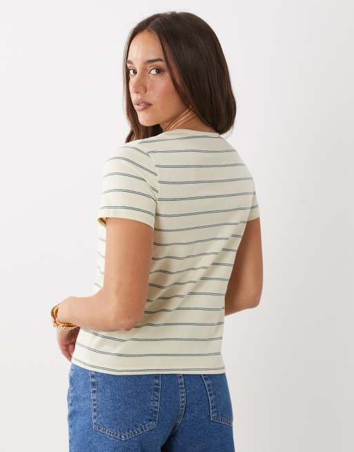 Mango 100% cotton t-shirt in yellow and navy stripe, 4 of 4