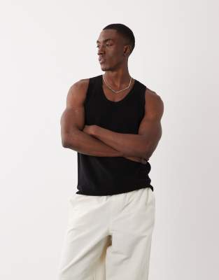 Mango 100% Cotton Tank Top In Black