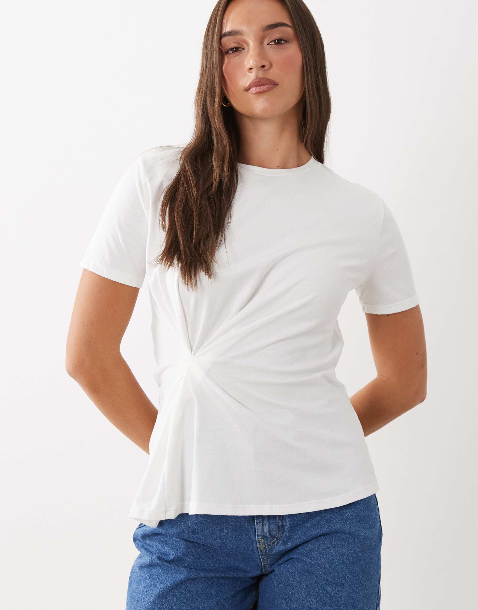 mango 100% cotton tie waist t-shirt in white