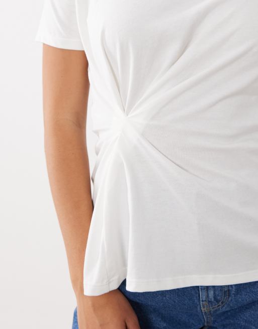 Mango 100% cotton tie waist t-shirt in white, 3 of 4