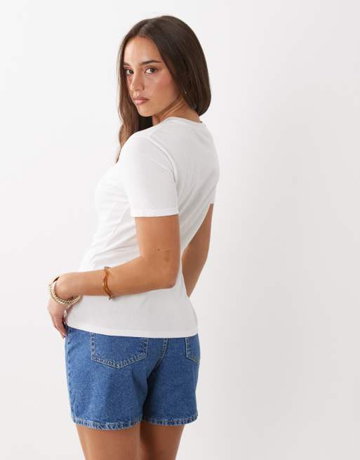 Mango 100% cotton tie waist t-shirt in white, 4 of 4