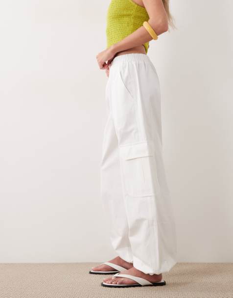 Mango 100% cotton utility sweatpants in white - view 1