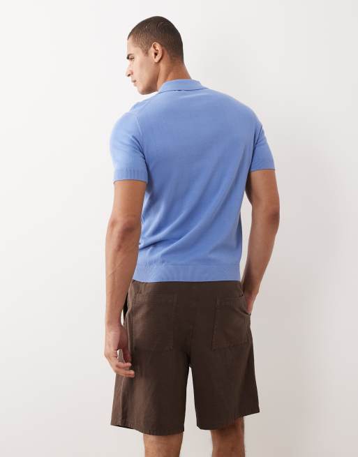 Mango 100% cotton waffle knit quarter zip t-shirt sky blue, 5 of 5