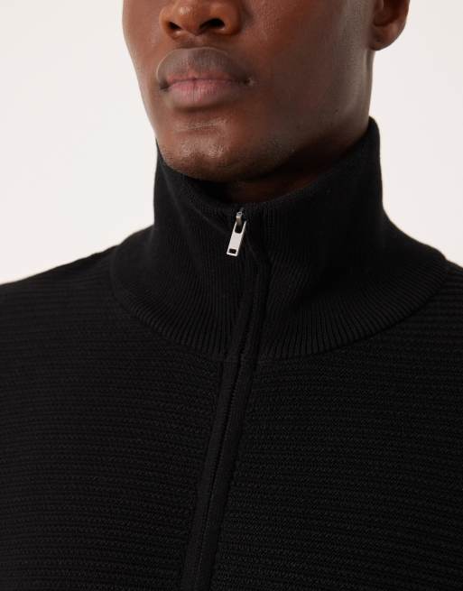 Mango 100% cotton zip through textured cardigan in black, 5 of 5